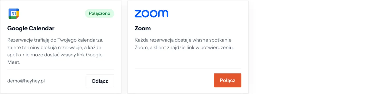 Google Calendar i Zoom w Integracjach